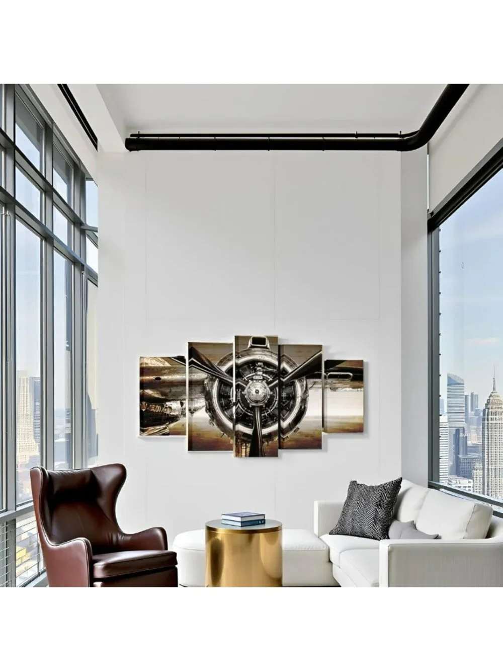 Vintage Airplane Wall Art - Sepia Propeller Decor for Home & Office (Brown)